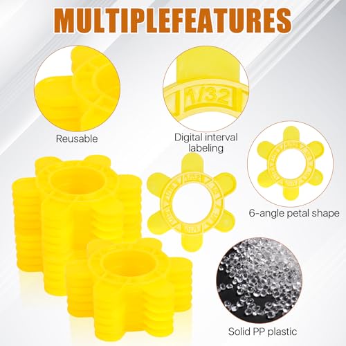 400 Pcs Reusable Hexagon Tile Spacers 1–5mm, 6 Sizes in 1 Large 6.7cm Plastic Tile Leveling Shims, Colour Coded Gap Clips for Wall & Floor Tiling, Fast Removal (Yellow) 400Pcs Yellow