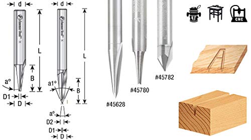 Amana Tool - 45628 Solid Carbide V Groove Engraving 15 Deg x 1/4 Dia x 0.666" x 1/4" S 1/4 D x 0.666 CH x 1/4 SHK