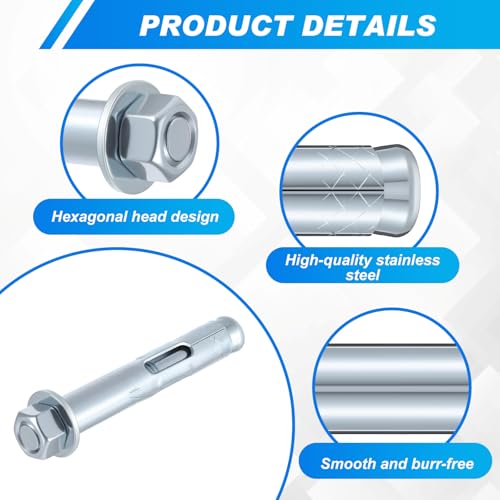 20 Pack 1/2 x 3-inch Sleeve Anchors for Concrete 20 1/2" X 3"