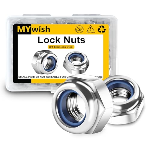Mywish M10 x 20mm 20Pcs Flat Head Hex Socket Cap Screws Bolts & 40 Pcs M10 Nut Hex Lock Nuts - M10 x 1.5 Nut Stainless Steel 304, Furniture Bolts Full Thread & Hex Spanner, Nylon Insert Self-Locking