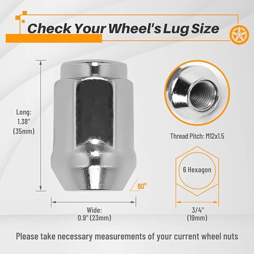 M12x1.5 Lug Nuts 20pcs Chrome Closed End - Compatible with Fusion, Focus, Escape Aftermarket Wheel