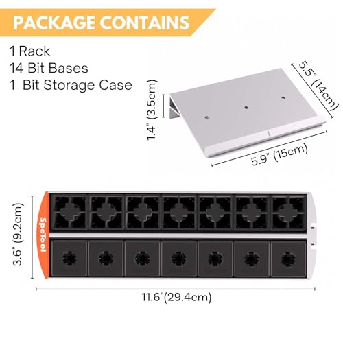 SpeTool Router Bit Storage Rack, Versatile 14 Bit Bases for 1/2 and 1/4 inch Shank Router Bit or 13*13mm Router Bit Box, Router Bit Storage Inserts Holds Up to 56 Router Bit (Sliver) Silver