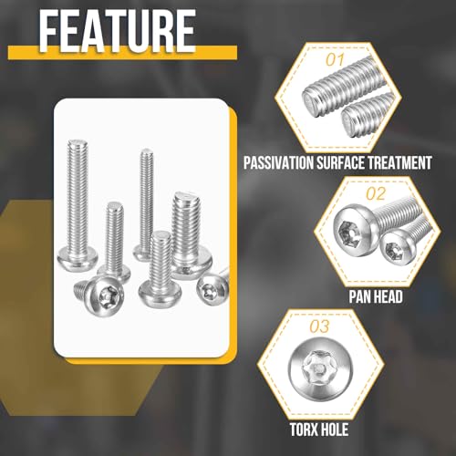 DTGN 100Pack 1/4" x1-1/2 Pan Head Torx Security Screws SS304 Silver 1/4"-20x1-1/2" 100