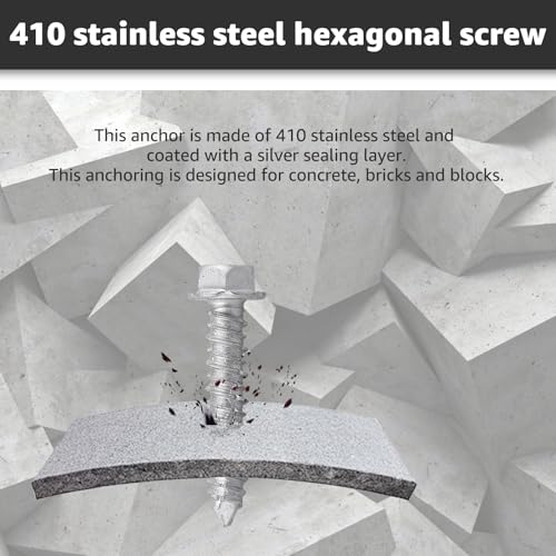 1/4" x 1-1/4" Concrete Screws 410 Stainless Steel Hex Head Concrete Screw