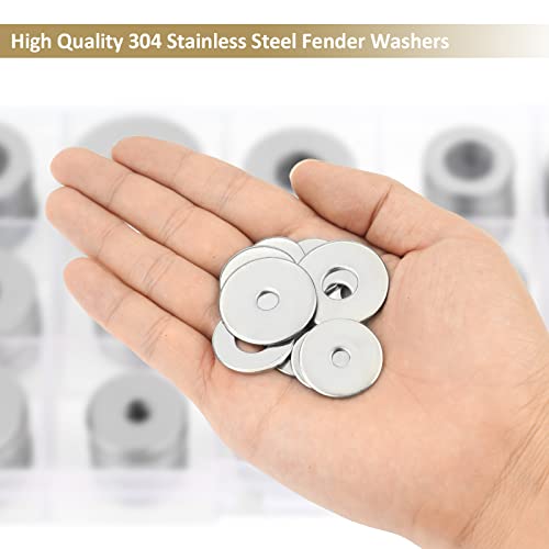 270 Pieces 15 Sizes Large Fender Washers Assortment Kit, 304 Stainless Steel Washers, Fender Washers, Metal Washers Assortment Kit (M3 M4 M5 M6 M8 M10 M12)