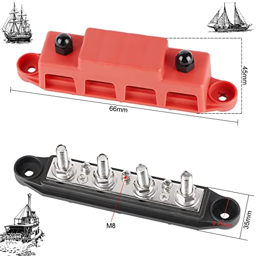 CPROSP 2-Piece Collecting Rail with Lid 250 A, Battery Connection Block 5 | Power distributor rail with 4 x M8 bolt connection; for car RV boat yacht; busbar box 250A--4*M8
