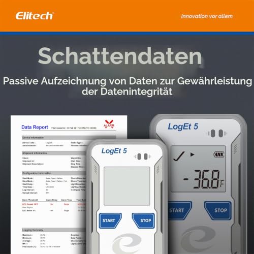 Elitech LogEt5TH USB Temperature and Humidity Data Logger, -30°C to 70°C, 32000 Memory Points, Auto PDF/CSV Reports, Compatible with Windows & MacOS, Reusable for Food Cold Chain Temperature -30 ~ 70 °C and humidity