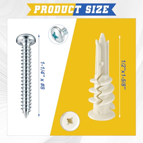 Glooglitter 400 Pcs #8 Self Drilling Drywall Anchors and Screws Kit 200 Expansion Anchor with Split