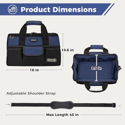 16-Inch Heavy Duty Tool Bag, 22 Pockets Empty Tool Box Organizer Storage, Soft Large Tote Toolbox Organization Portable Handle Carry Drill Toolbag for Handyman Home DIYer, Dad Men Gifts, Blue 16 Inch