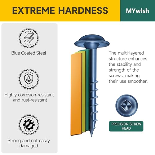 Mywish (10Sets) 3/8" x 3" Hex Head Lag Bolts & 100Pcs Pocket Hole Screws 2-1/2 Inch, Wood Screws #8 x 2-1/2" Washer Head Square Drive Self Tapping Pocket Screw, Heavy Duty Lag Screws with Washers