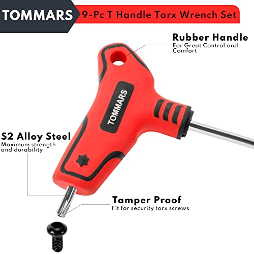 TOMMARS 9PC T-Handle Torx Wrench Set, Tamper Proof, T10-T50 T10 - T50