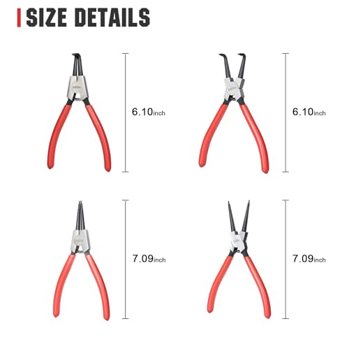 4-Piece Snap Ring Pliers Set – Internal and External C-Clip Pliers, Snap Ring Tool Kit for Removing/Installing Retaining Rings, Heavy Duty Carbon Steel 4 Pack