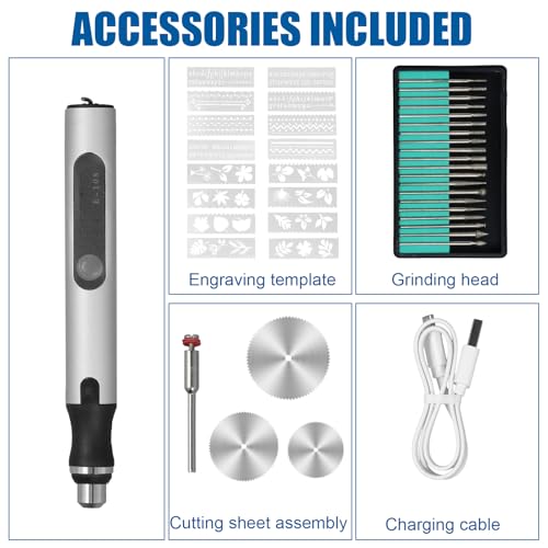 40PCS Electric Engraving Tool Kit, Mini Engraving Pen, USB Rechargeable Mini Engraver with 20 Drills and Templates, Etching Pen, Electric Carving Tools for Glass Wood Metal Stone Nails Jewelry