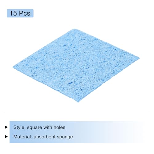 QUARKZMAN Pack of 15 Soldering Sponge 6 x 6 cm Square with Holes Blue Cleaning Pads Soldering Tip Replacement for Cleaning the Soldering Iron 6mm