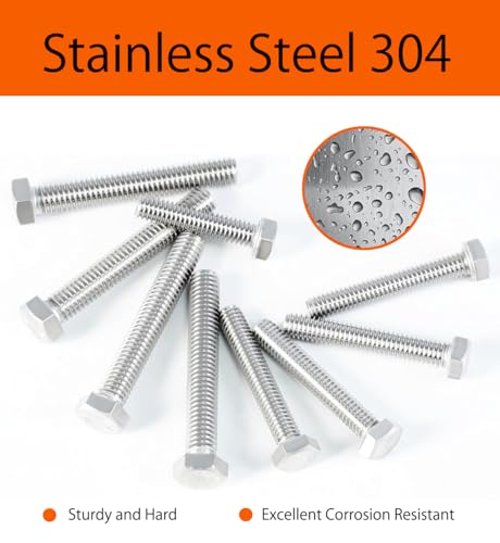 2Pcs 1"-8 x 5-1/2" Hex Head Bolt, 304 Stainless Steel 18-8 Fully Threaded, A2-70 Corrosion Resistant External Hex Drive Fastener, Silver 5-1/2"