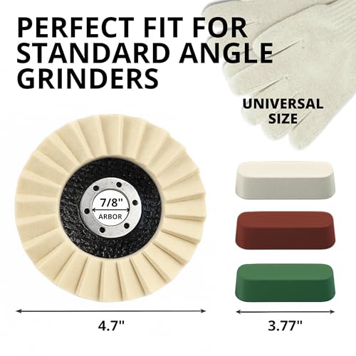 13PCS Aluminum Polishing Kit – 9 Felt Polishing Wheels for Grinder 3 Aluminum Buffing Compound Bars 1 Gloves Angle Grinder Kit for Metal Surface Finishing Rim Detailing DIY Garage Use 13 PCS Beige Set
