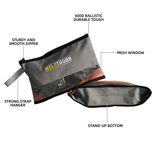 MELOTOUGH Multi Small Tool Pouch Small Tool Bag Zipper Bag Zipper Pouches + Utility Canvas Zipper Tool Bag - Fastener Bag Heavy Duty Mesh Window, Hanging Grommets