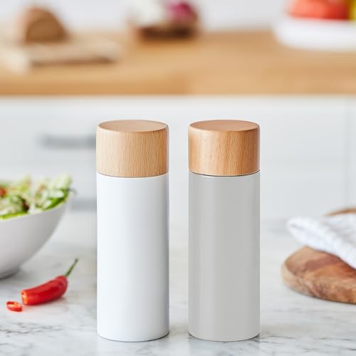 Salt and Pepper Mill-Set Made from Wood with Durable Ceramic Grinder, Wooden Spice Grinder Set with Adjustable Fineness Settings - Grey/White Grey,white