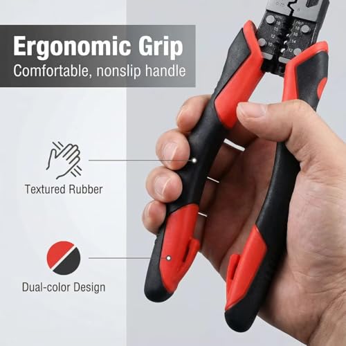 3PCS Combination Pliers Set, 9 In 1 Multifunction Electrician Tool, 8.5" Long Nose, 8.5" Linemens, 8" Diagonal Cutting Wire Stripper/Heavy Duty Side-Cut (Red/Black)