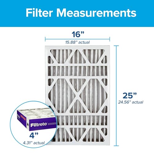 Filtrete 16x25x4 Air Filter MERV 12, MPR 1550 Certified Asthma & Allergy Friendly 2-Pack, Fits Lennox & Honeywell, AC Furnace HVAC Filters, Pleated Electrostatic (Actual Size 15.88x24.56x4.31 in)
