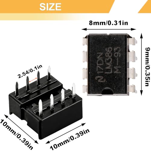 20pcs LM386 LM386N Audio Power Amplifier Semiconductor Low Voltage 300KHz Low Input Voltage Regulator PDIP Mono DIP-8 + 20pcs DIP-8 IC Socket, Pitch 2.54mm