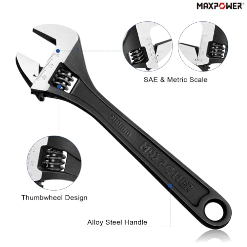 MAXPOWER Adjustable Wrench Set, Forged, Heat Treated, Black Phosphate Finish Adjustable Wrenches, 4 Pack (6-inch, 8-inch, 10-inch, 12-inch) 6“ 8” 10“ 12”