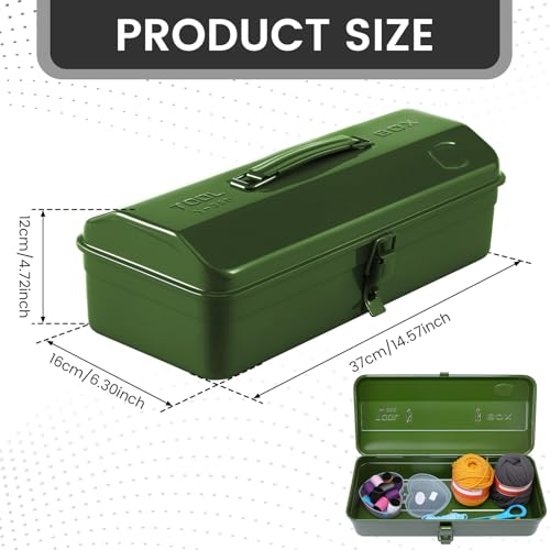 15 Inch Metal Tool Box with Lock - Portable Heavy Duty Workshop Tool Storage Case with Handle, Locking Hardware Organizer Box for Tools, Screws & Parts (Green) green