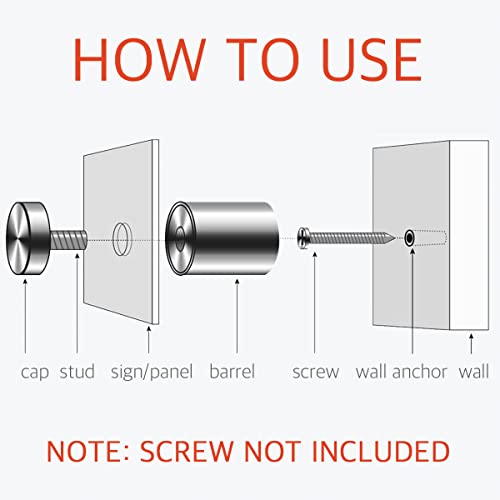1 x 1-5/8 Inch Standoff Hardware for Plexiglass - Lantee 12 Pcs Stainless Steel Glass Sign Standoff Mounts Screws 25x40mm
