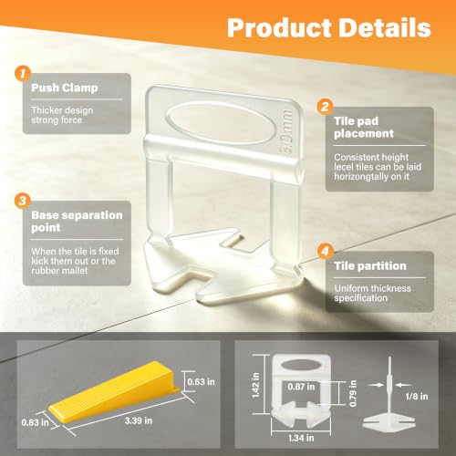 Tile Leveling System Kit with Tile Plier, 300Pcs 1/8" PP Tile Leveling Clips & 100Pcs Reusable Wedges, Lippage Control Tile Leveler Tools for Floor Wall Tile and Stone Installation