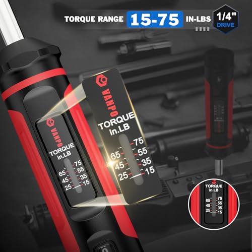 VANPO Torque Screwdriver 15-75 in-lb, 1/4" Drive Precision Driver Set 15-75In-lb