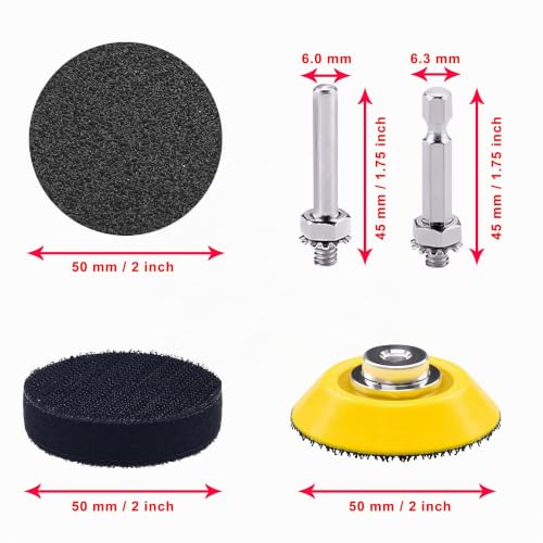 SIQUK Pack of 260 Sanding Discs 50 mm with 1/4 Inch Shank Wet Dry Sandpaper Round Sanding Pads Grit 60-5000 Sandpaper for Car Polishing Wood Metal 2 inch silicon carbide