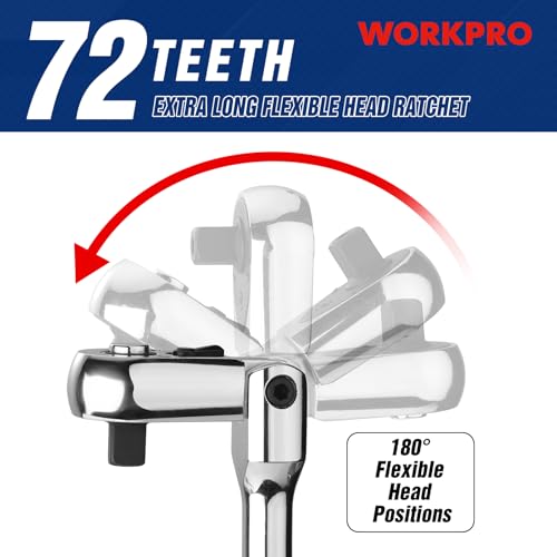 WORKPRO 3/8" Drive Extra Long Flex Head Ratchet, 18" Reach 3/8 inch Drive