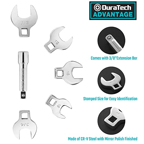 DURATECH 19-Piece 3/8" Drive Crowfoot Wrench Set with 2 Extension Bars Regular Metric and SAE