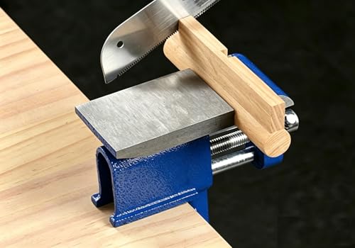 Heavy Duty Clamp-On Bench Vise with Anvil, Portable Table Vise with Built-In Anvil, Cast Iron Workbench Clamp for Woodworking, Metalworking, Drilling, Hobby & Home Workshop (Blue) Blue