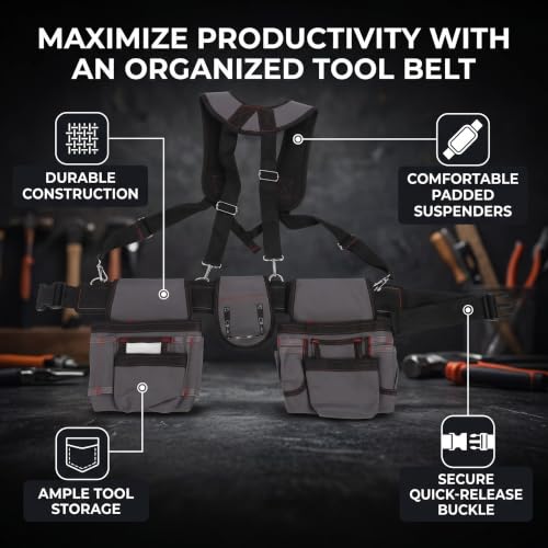 Heavy Duty Tool Belt with Suspenders Adjustable Work Apron