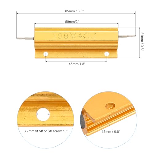PATIKIL 100 W 4 Ohm Resistor Assortment Kit Aluminum Housing Resistors Set, 4 Pieces Aluminum Resistor Set with Screws Wire Resistor Kit with 5% Tolerance, Golden 4 ohms