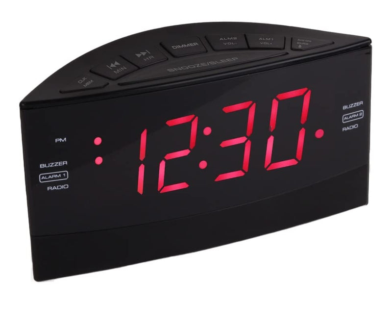 HANNLOMAX HX-100 Dual Alarm Clock, AM/FM Radio, Red LED 1.8 Inches Jumbo Display, Aux-in, Sleep & Snooze Function, Dimmer Control, AC Operation only.