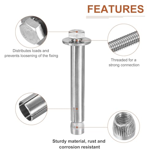 DTGN M8 x 80 Hex Expansion Bolts - 30Pack - Good for Concrete Dry Brick Block Walls - 304 Stainless Steel - Silver 30