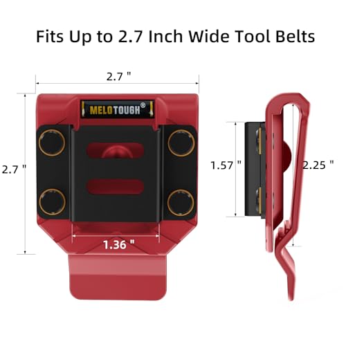 MELOTOUGH Drill Belt Clip,Drill Holder for Tool Belt,Magnetic Tool Holder Strong Magnetic Belt Clip - Fits Up to 2.7" Belt (Red & Black)