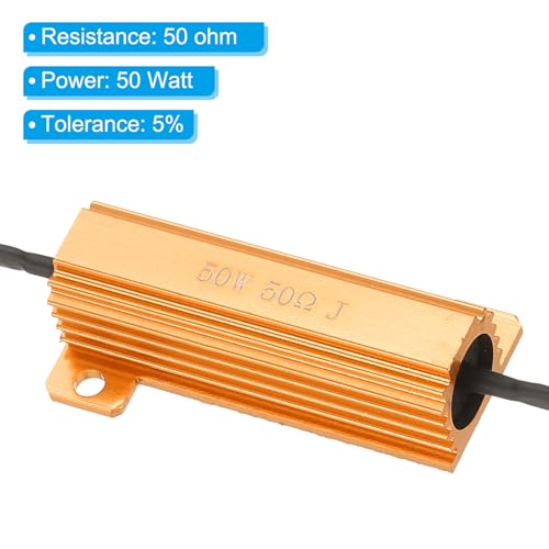 PATIKIL Pack of 2 50 W 50 Ohm 5% Tolerance Aluminum Housing Resistors Resistance Assortment with Clips Wire Wound Resistors Screw Tap Power Resistance for Machines Electronics DIY Project Golden 50 Ohm 50 W