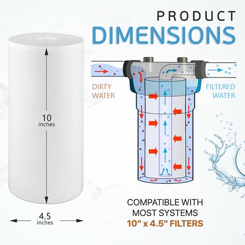 Ronaqua 10" x 4.5" Big Sediment Replacement Water Filter Cartridge, 1 Micron, NSF Certified, for Whole House, Compatible with RFC-BBSA, W15-PR, WFHD13001B, GXWH35F, HF45-10BLBK10PR and AP817, 2 Pack 10 Inch