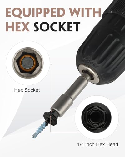 300 Pcs #10 x 1 Black Metal Roofing Screws with Hex Socket for Metal 300