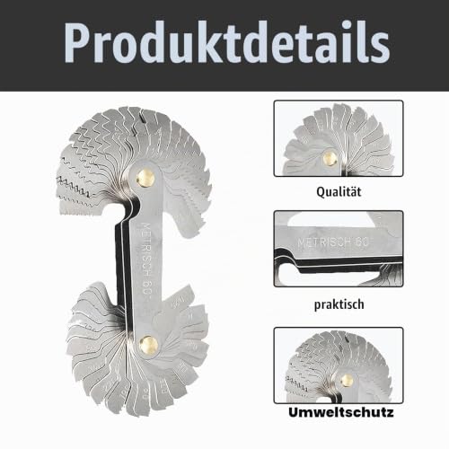 52 Sheets Stainless Steel Thread Gauge Metric 60 Degrees 0.25 - 6.0 mm and Inch 55 Degree 4G - 62G Thread Template Fine Thread Measuring Tool, Radius Gauge, Measuring Tools, Metric 24 Sheets and Inch 28 Sheets