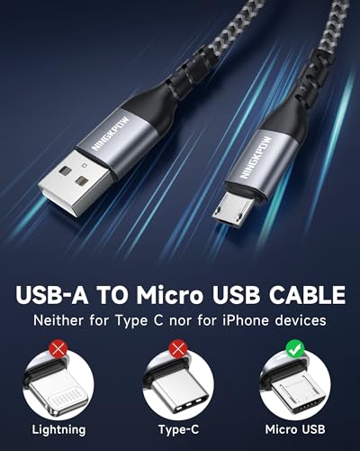 Micro USB Cable 2 Pieces 2 m Nylon Charging Cable High Speed Android Mobile Phone Charging Cable | For Samsung Galaxy S7 / S6 / S4 / J7 / J5 / Note 5, Huawei P Smart, Redmi, Nokia, Kindle, Wiko - Grey gray 2 m + 2 m
