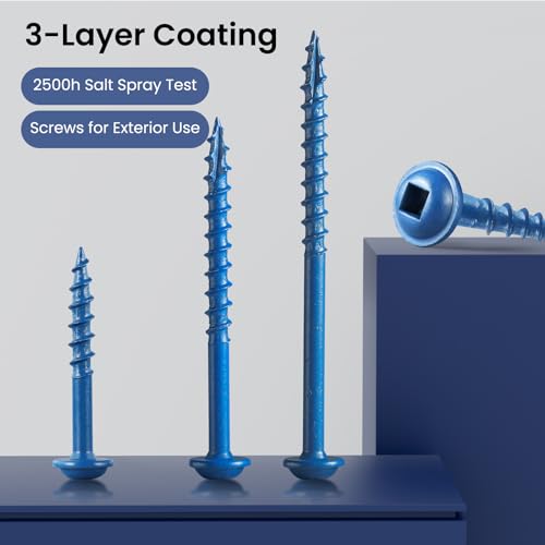 Pocket Hole Screws 1 Inch, 600Pcs, Anti-Rust Blue Coated Pocket Screws #8 x 1, Exterior Wood Screws, Coarse Thread, Washer Head Square Drive, Self-Tapping Tip, with Drive Bit #8 x 1" 600