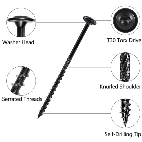 100 PCS #14 x 5” Lag Screws Heavy Duty Construction Screw #14x5" Black 100