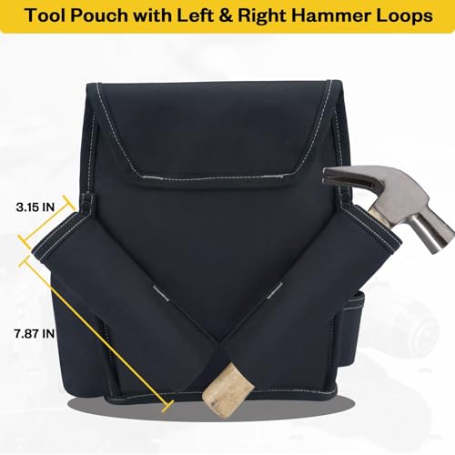 MELOTOUGH Professional Tool Belt Pouch,Small Tool Pouch with Belt,Design Multi-Functional Pockets for Electrician/Carpenter/Construction, Waist Fits 32-50 Inches Black
