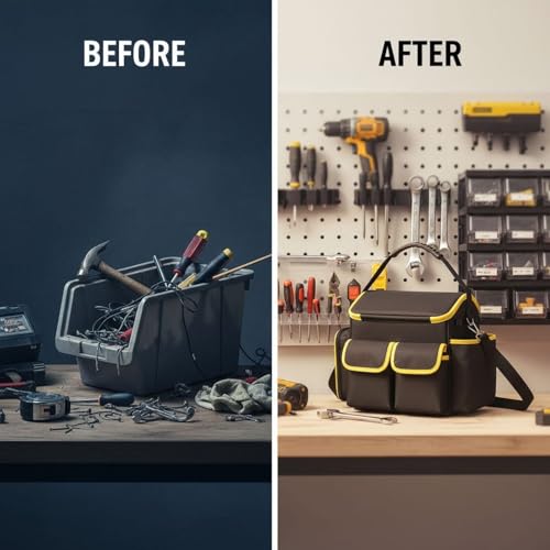 Heavy Duty Tool Bag Organizer, 10.6 x 10.2 x 13.4 in Multi-Pocket Wearproof Polyester Tool Tote with Removable Divider for Technicians, Electricians, Carpenters