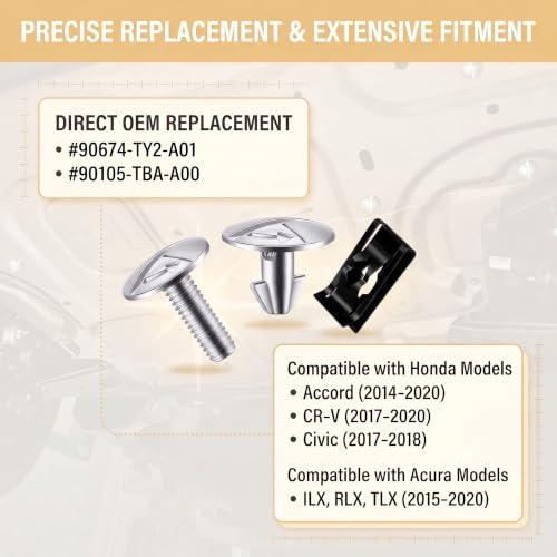 14PCS Lower Engine Cover Pin Screws, Radiator Access Splash Shield Bolt Fastener Clip Hardware Kit, OEM#90674-TY2-A01, Radiator Engine Access Cover Pin Clip, Compatible with Civic CRV Acura