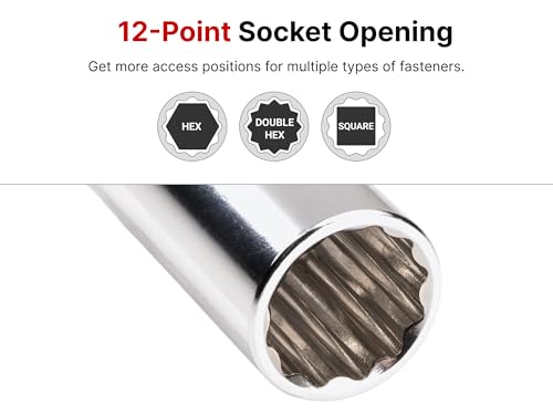 TEKTON 3/8 Inch Drive 12-Point Socket Set, 15-Piece | SHD91123 Semi-deep 15-Piece, Rail